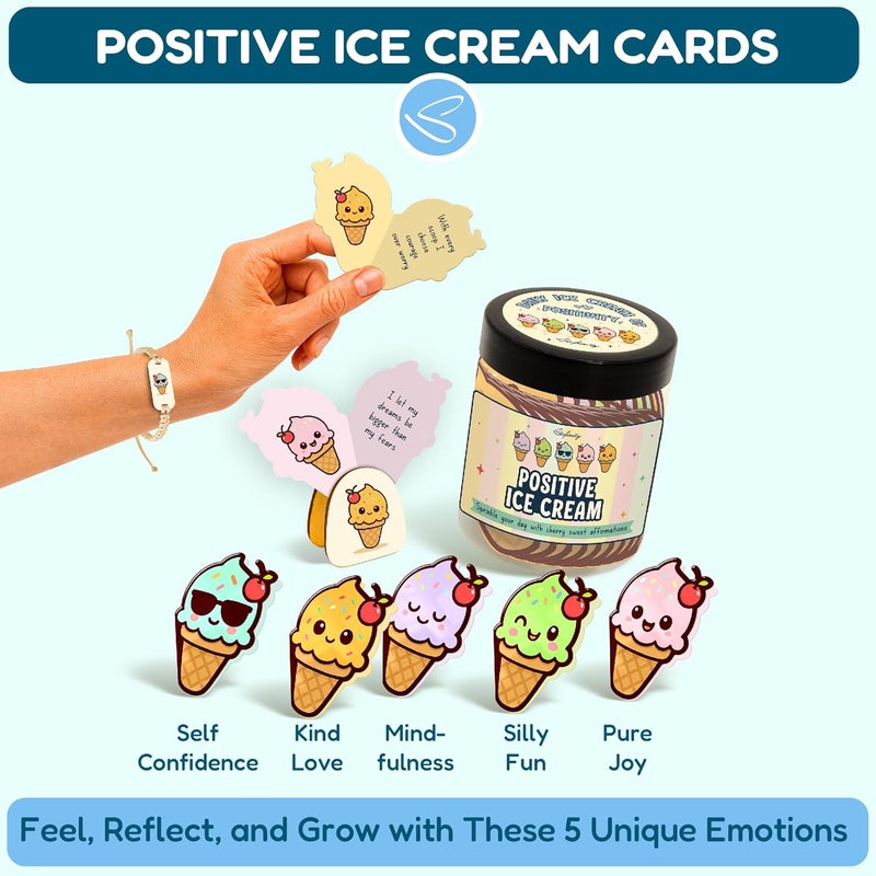 STOFINITY Emotional Support Ice Cream Gifts - 60 Positive Affirmations Cards For Kids, Sweetest Day Gifts For Myself, Fathers Day, Mothers Day, Cute Christmas Gift For Teens Mood-boosting Desk Decor - Image 3